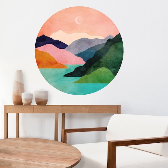 Wall decal. Mountains by the ocean. Self adhesive, removable and reusable fabric. Perfect decoration for your wall.