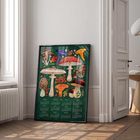 2026 Mushrooms calendar.  Wall decor for your home.
