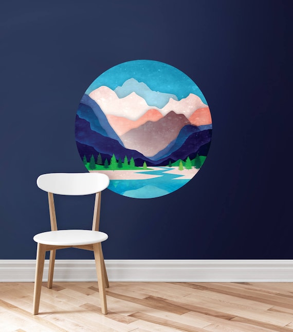 Wall decal Mountains and the river. Self adhesive, repositionable and removable fabric. Perfect decoration for your wall.