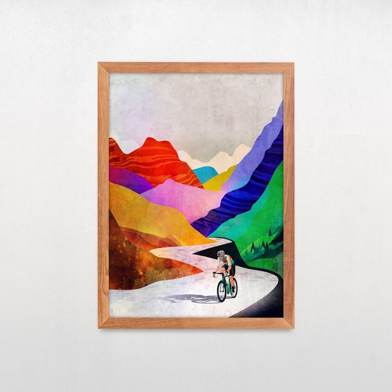 Summer breeze high in the mountains. Cycling art print.