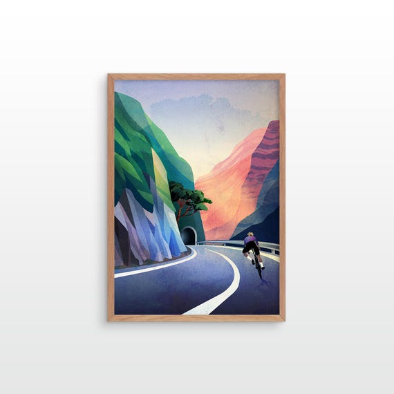 Cycling Fine Art Print: Cyclist descending on his favourite ride