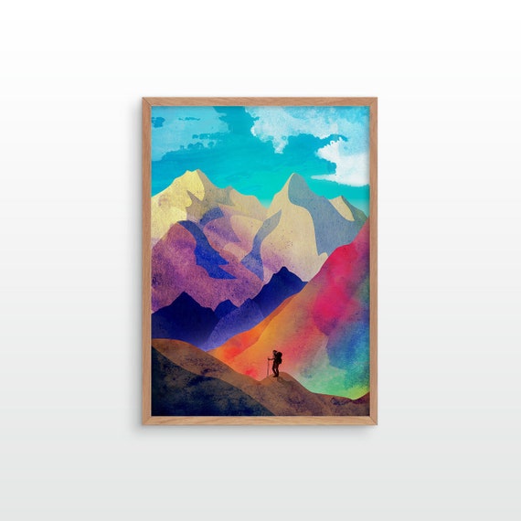 Woman hiker art print. Ideal print for decorating your home or office.