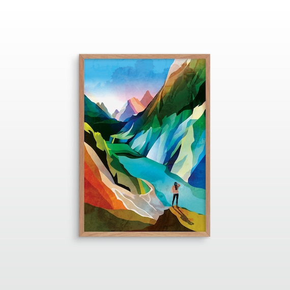 Hiking girl fine art print. Ideal print for decorating your home or office.