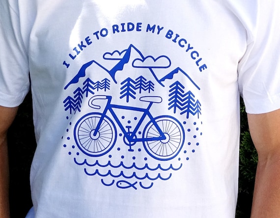 Men's bicycle t shirt. White organic cotton t shirt for man.