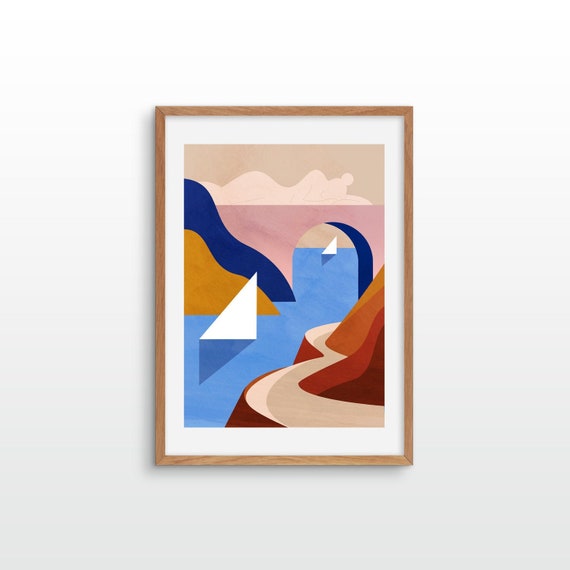 Sailing. Art print. Sailing in the sea Illustration. Minimalist home decor. Outdoor art.