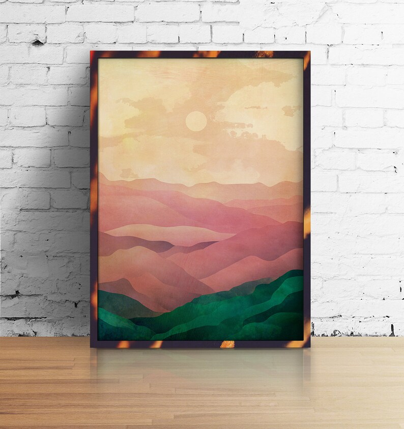 Pink and Green Landscape. Landscape Art. Etsy