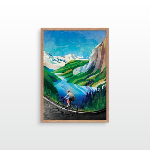 Cycling print. Spring in the mountains.