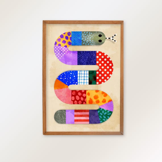 Snake kids print. Beautiful archival print for your wall.