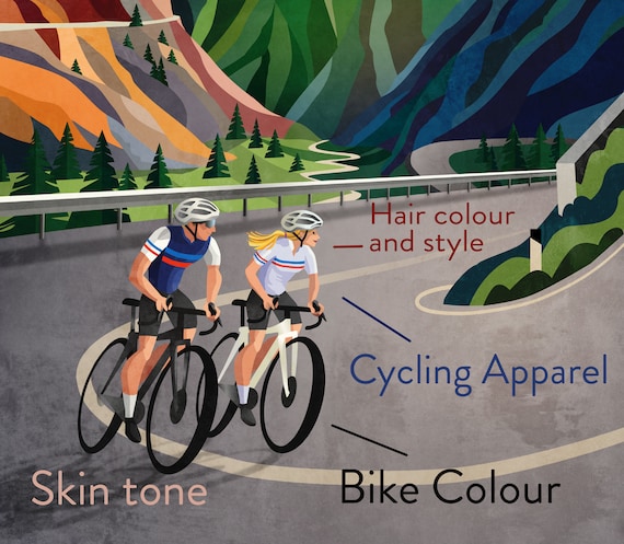 Customized cycling art print -Before the ascent. Great gift for cyclists couple.