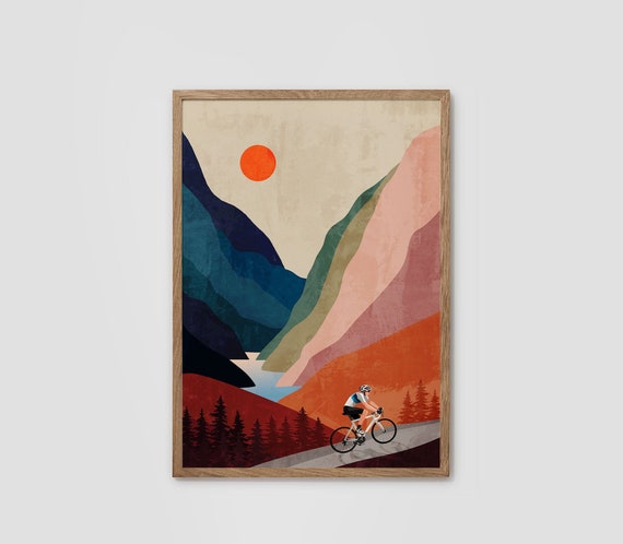 Large size cycling art print. 55 x 75 cm / 21.7 x 29.5 inch. Great gift for a cyclist.