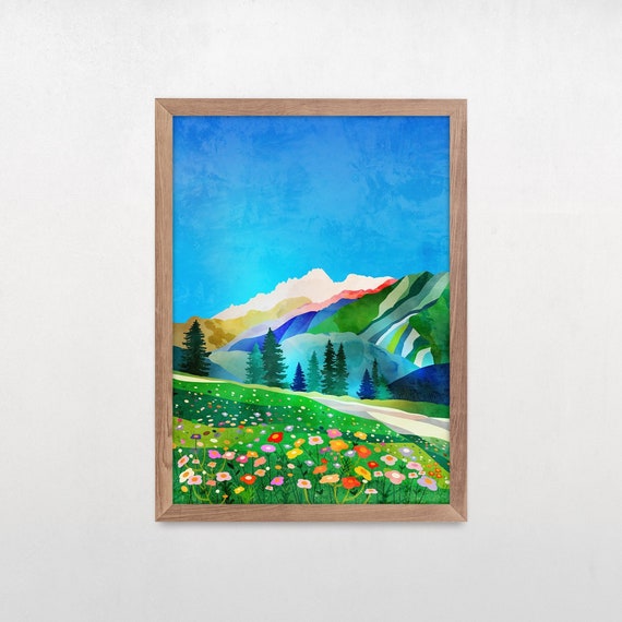Alpine flowers fine art print. Colorful decoration for your home.