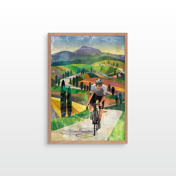 Tadej Pogačar on Strade Bianche. The champion. Cycling art print.