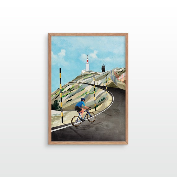 Cycling art print. Mount Ventoux epic climb.