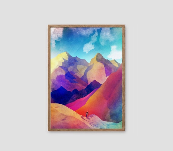 Landscape mountain print. Mountain biking art. Decoration for home or office.