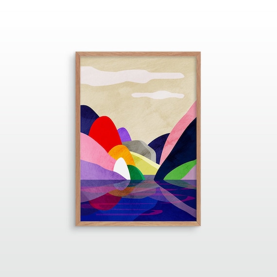 Landscape art print. Lake in the mountains. Beautiful archival print for your wall.