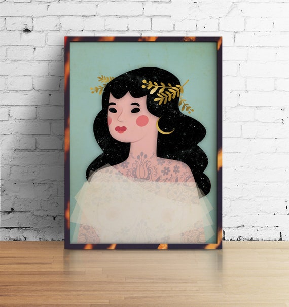 Moon lady. Art print.