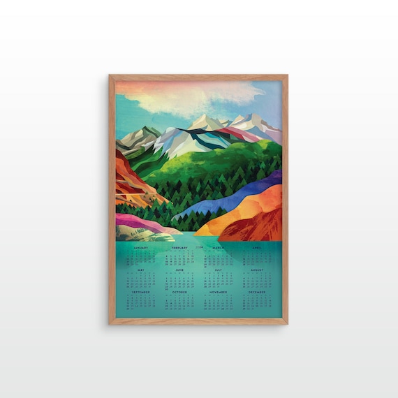 2024 Mountains by the Lake wall calendar. Wall decor for your home or office.