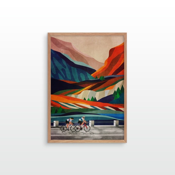 Cycling Couple art print. Cycling adventure awaits.