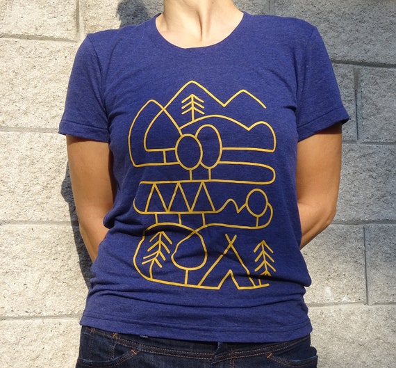 Woman's T-shirt. Mountains and teepee. For outdoor girls. Great gift for nature and natural  girls