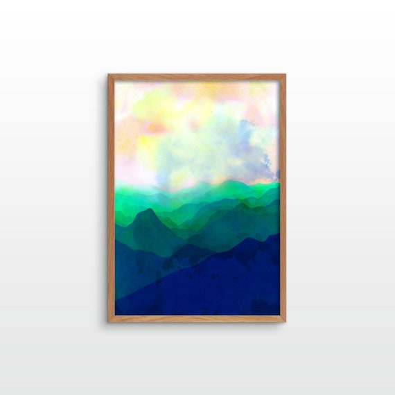 Misty mountains. Art print. Minimalist home decor. Living room wall art.