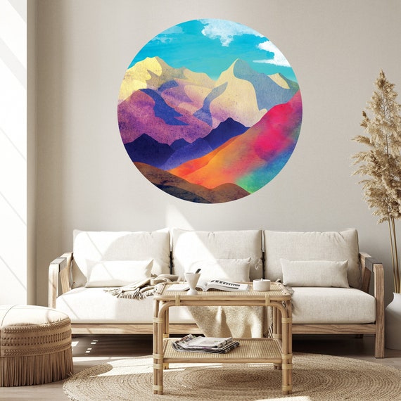 Mountain view wall decal. Self-adhesive, repositionable and removable fabric. Mountain decoration for your home or office.