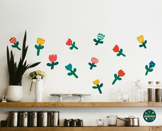 Flowers stickers. Self-adhesive, repositionable, and removable fabric. Perfect decoration for your wall.