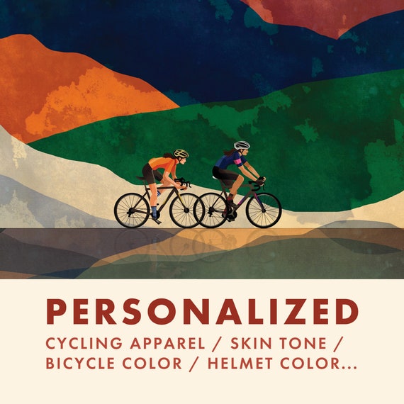 Personalized cycling art print. Great gift for cyclists couple.