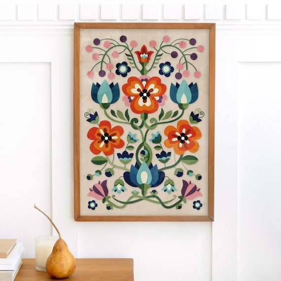 Mountain Flowers art print. Home decor with folk motiv.