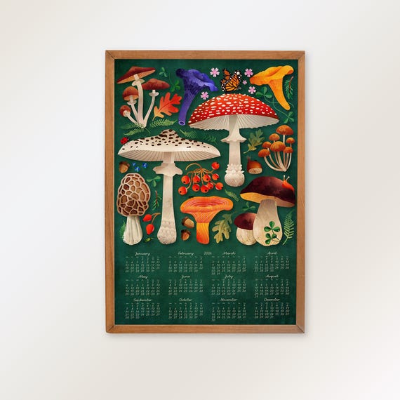 2026 Mushrooms calendar.  Wall decor for your home.