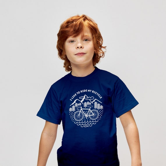 Kids T-shirt. I like to ride my bicycle. Screen printed with water based ink.