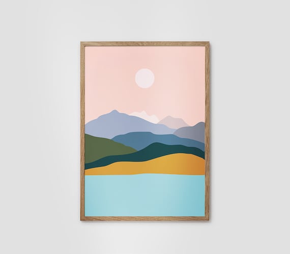 Mountains by the ocean. Art print. Mountains Illustration. Minimalist home decor. Outdoor art. Inspirational poster