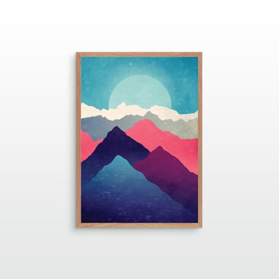 Landscape art print. Mountain range.