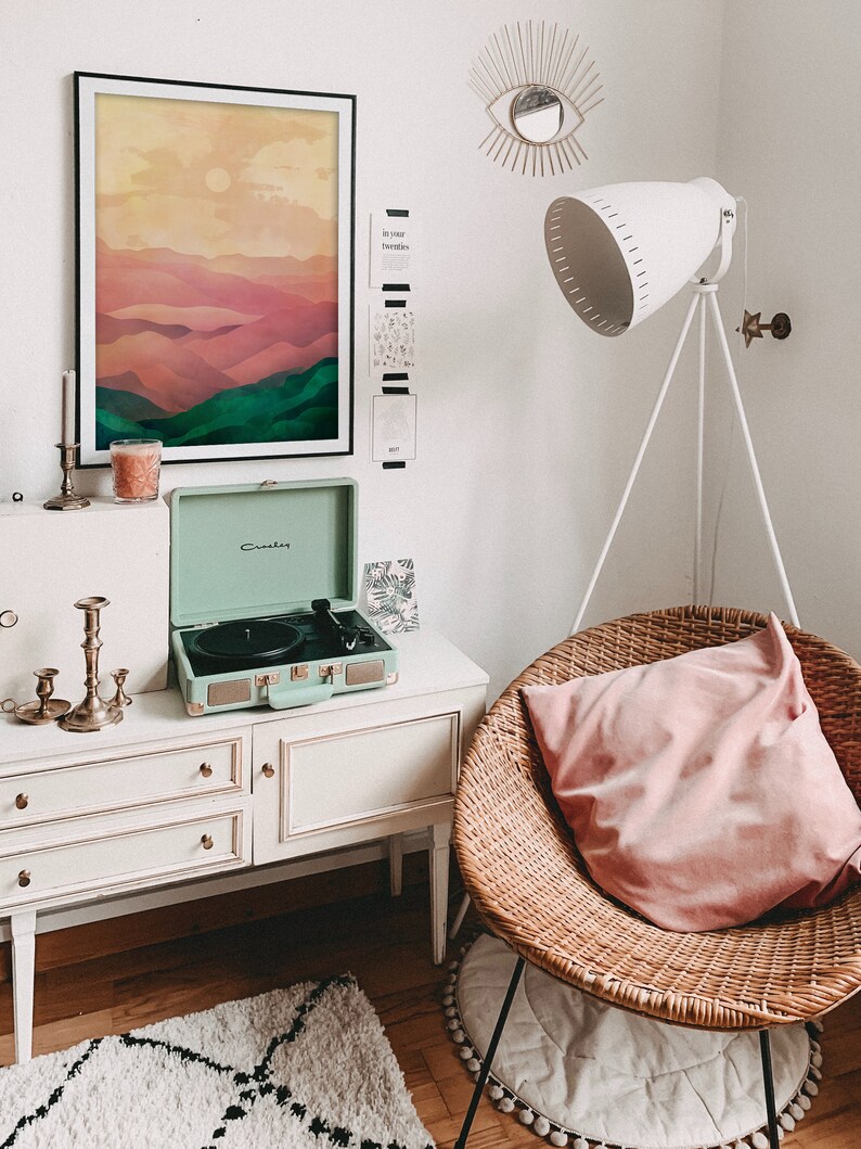 Pink and Green Landscape. Landscape Art. Etsy