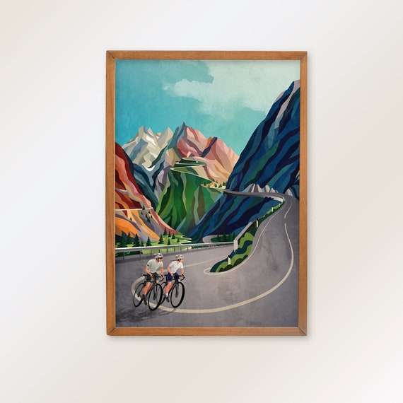 Cycling couple art print. Perfect gift for cycling couple.