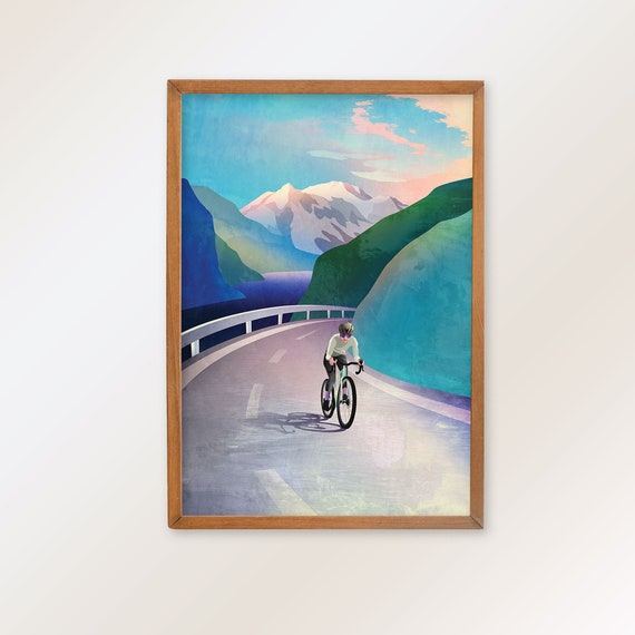 Cycling art print. Passion for the climb. Girl cyclist.