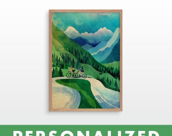 Personalized Cycling Art Print: Mountain Climb Illustration
