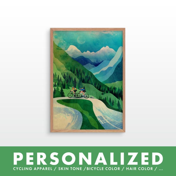 Personalized Cycling Art Print: Mountain Climb Illustration