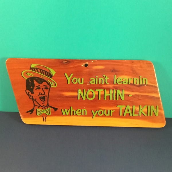 KITSCHY Funny / Motivational Wooden Plaque VINTAGE 1950's Lyndon B. Johnson Quote