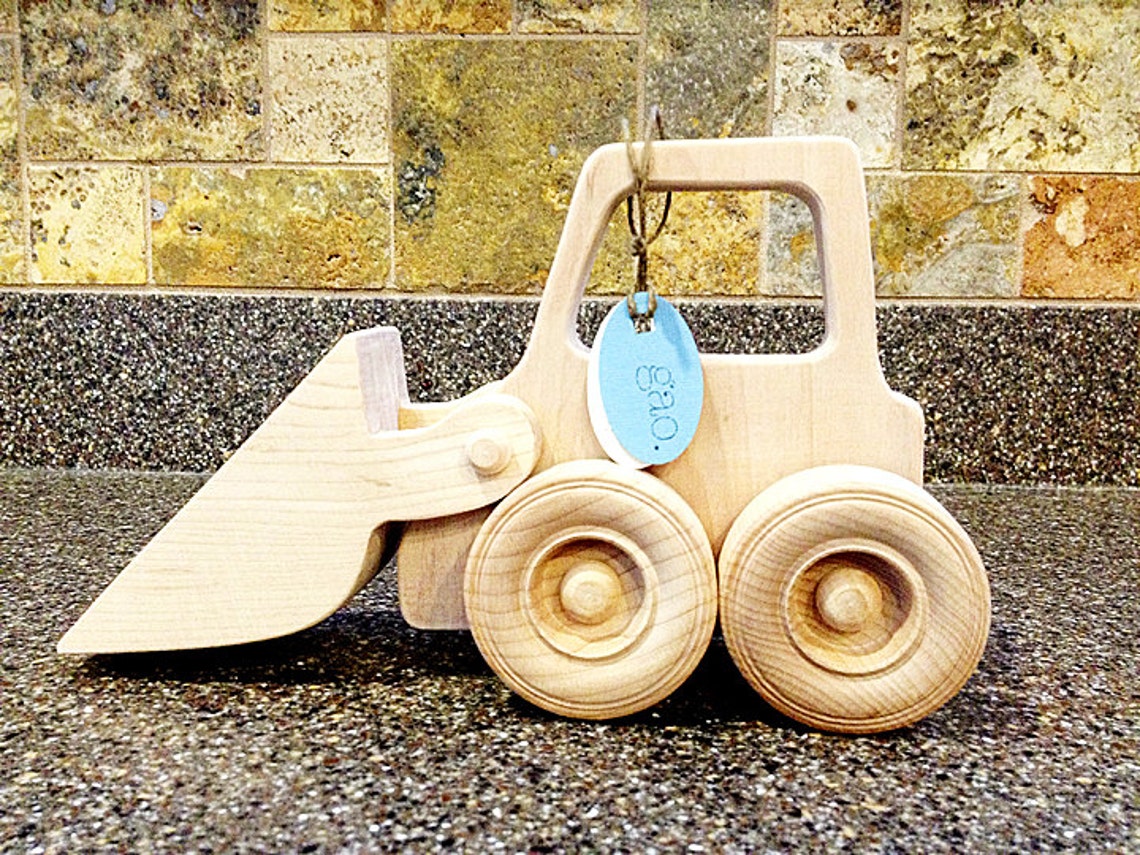 Wooden Push Toy Action Bulldozer Toy Organic Handmade Wood Etsy