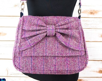 Juliette - Purple Harris Tweed Cross Body Bag with bow