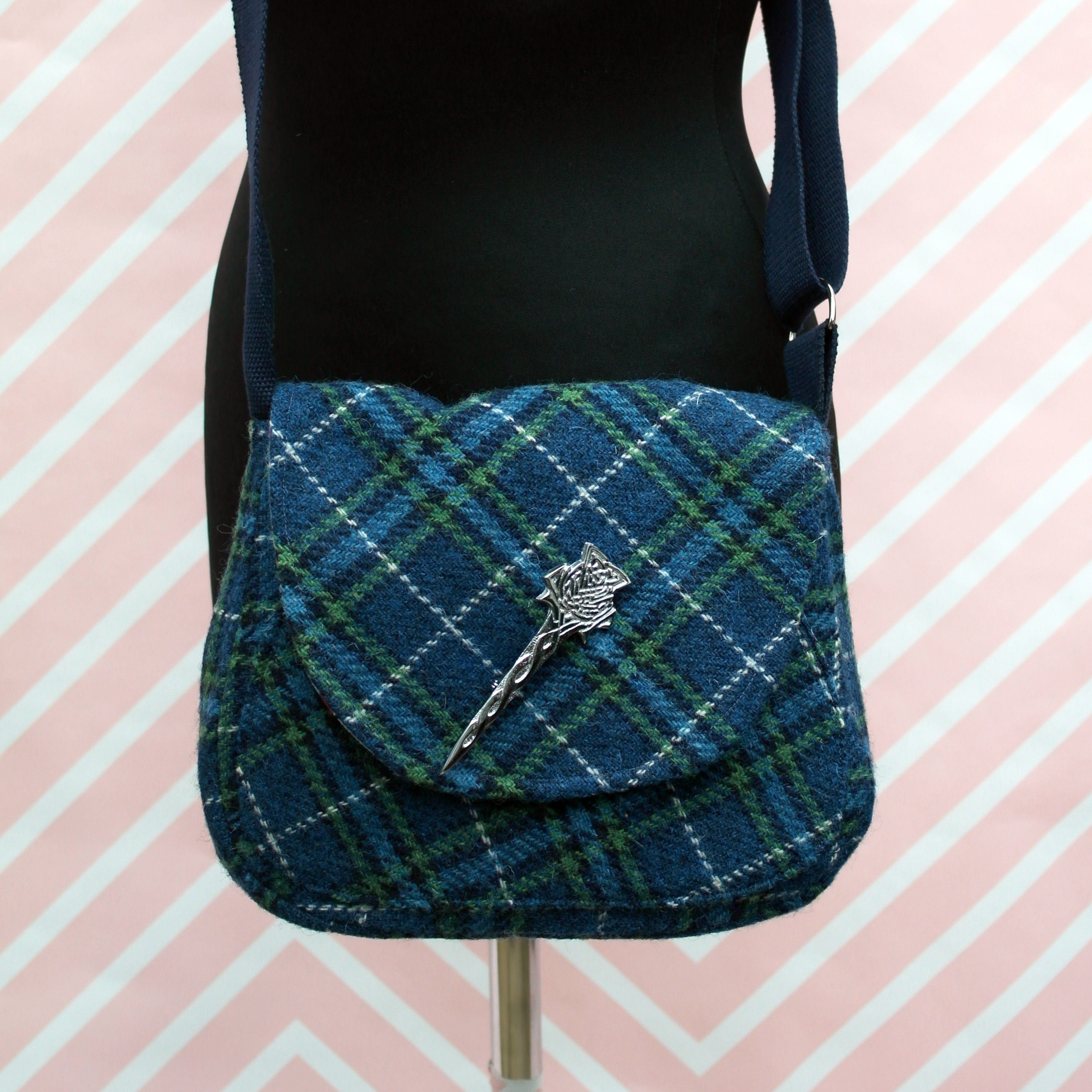 blue tartan bag