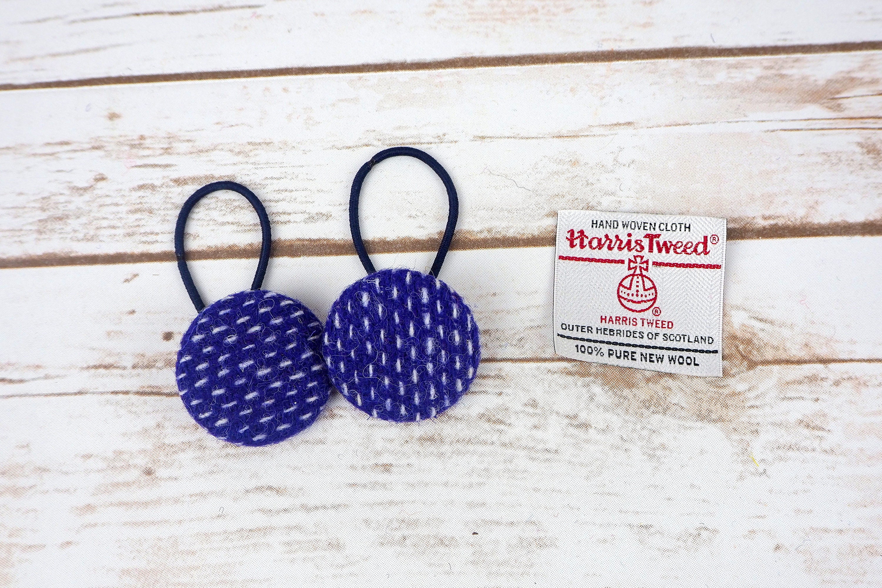 Purple Harris Tweed Button Hair Bobbles