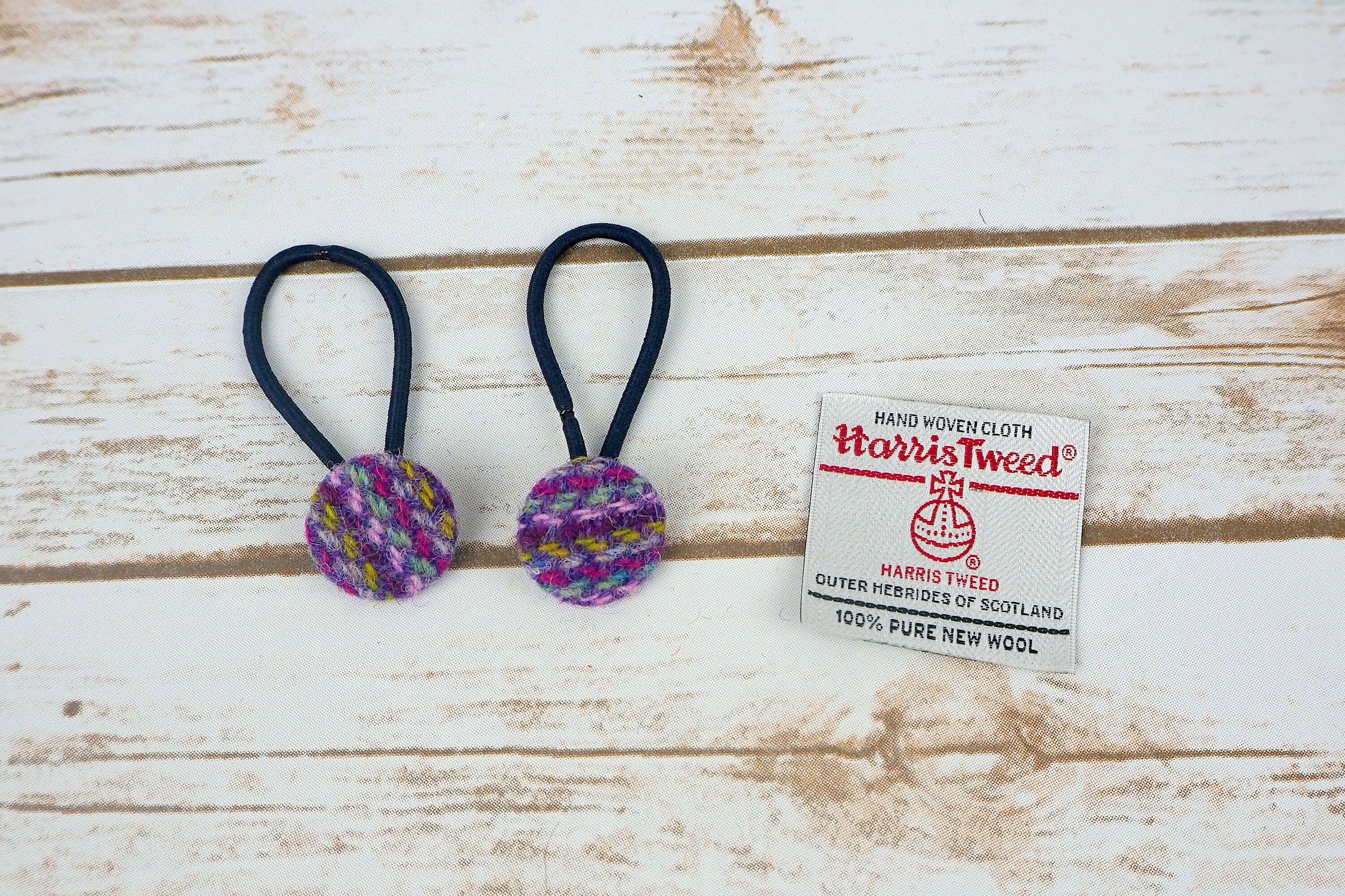 Purple Harris Tweed Button Hair Bobbles