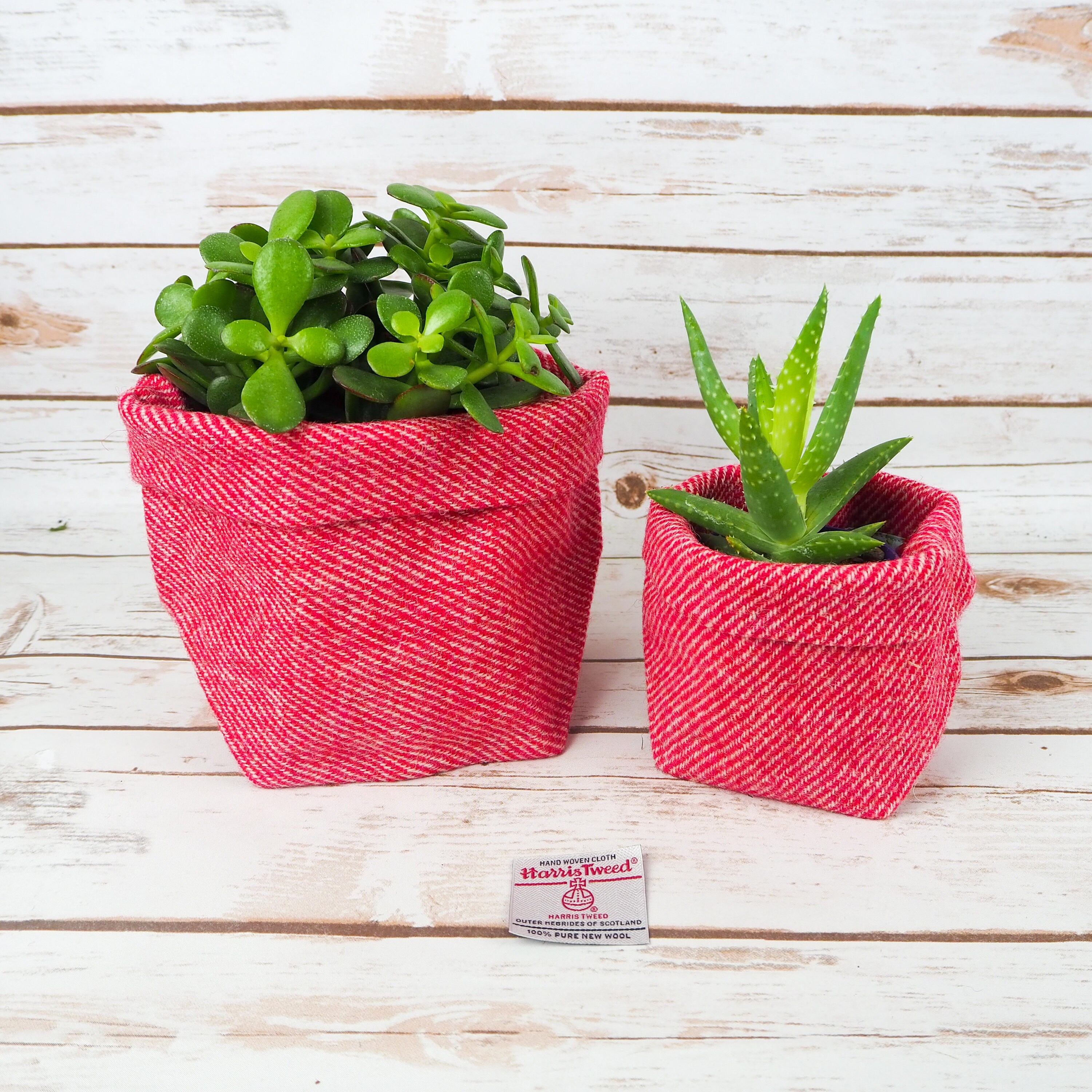 Small Fabric Pot in Red Stripe Harris Tweed