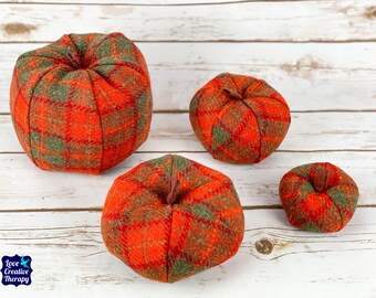 Plush Harris Tweed Pumpkins - Orange Tartan