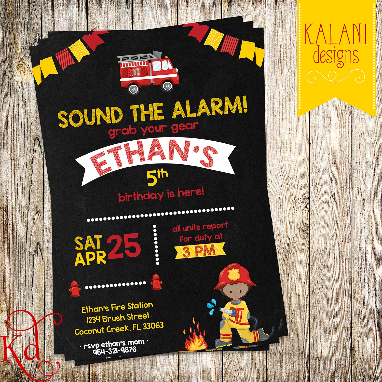 Fire Fighter Birthday Party Invite - Printable - Etsy, image size:1500x1500