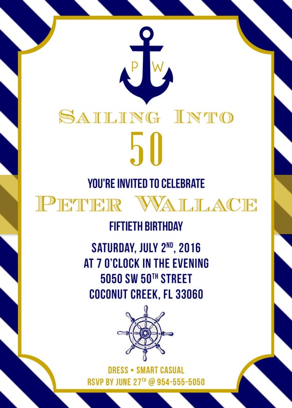 Nautical Theme Birthday Party Invite 40, 50, 60 Printable 