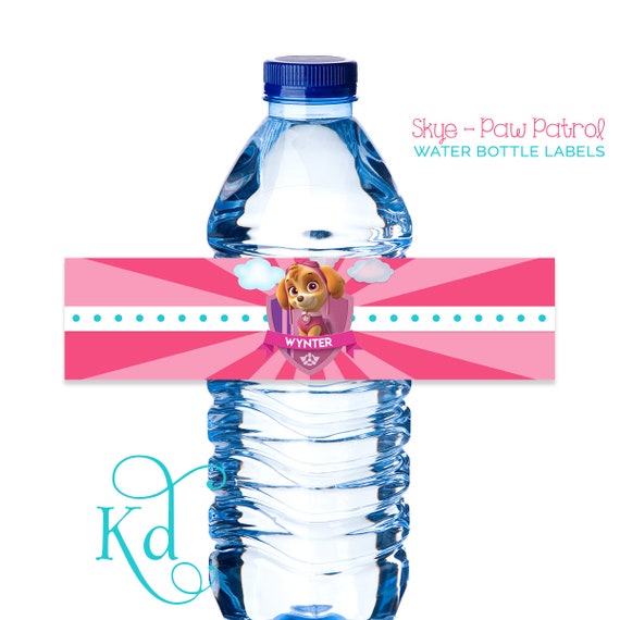 skye paw patrol paw ty water bottle label printable etsy