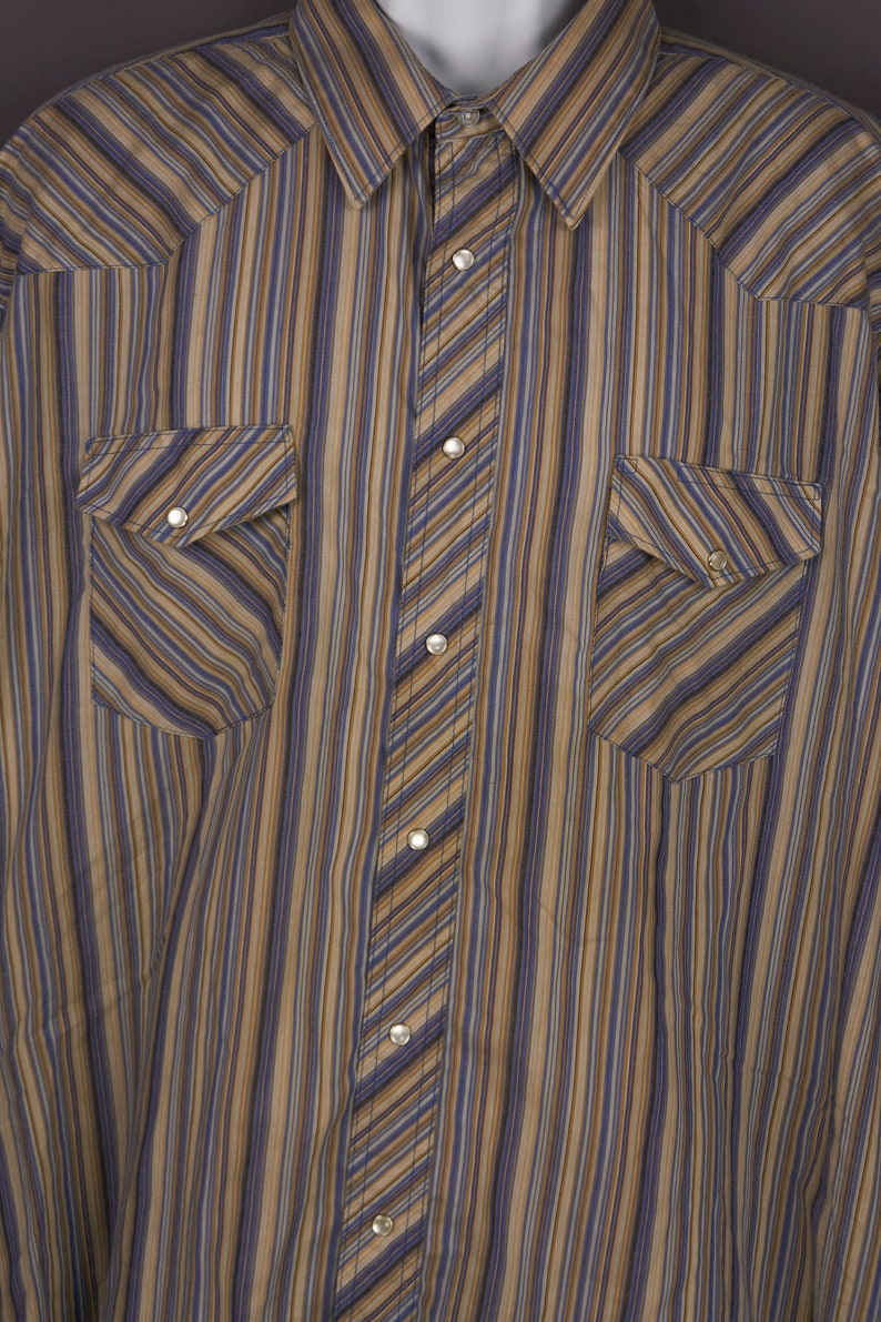 Earth tone Stripes Vintage 1990s XL Wrangler Mens Pearl Snap Western Long Sleeve Shirt