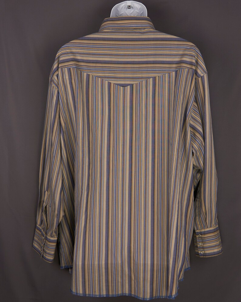 Earth tone Stripes Vintage 1990s XL Wrangler Mens Pearl Snap Western Long Sleeve Shirt
